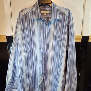 Pronto-Uomo Men's XXL Blue Striped Shirt Long Sleeve